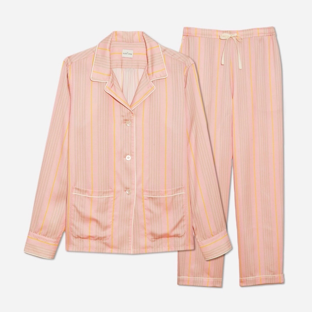 THE SLEEP CODE Ayla Sustainable Tencel PJ Set Pajamas in Bubbles Wide Stripe